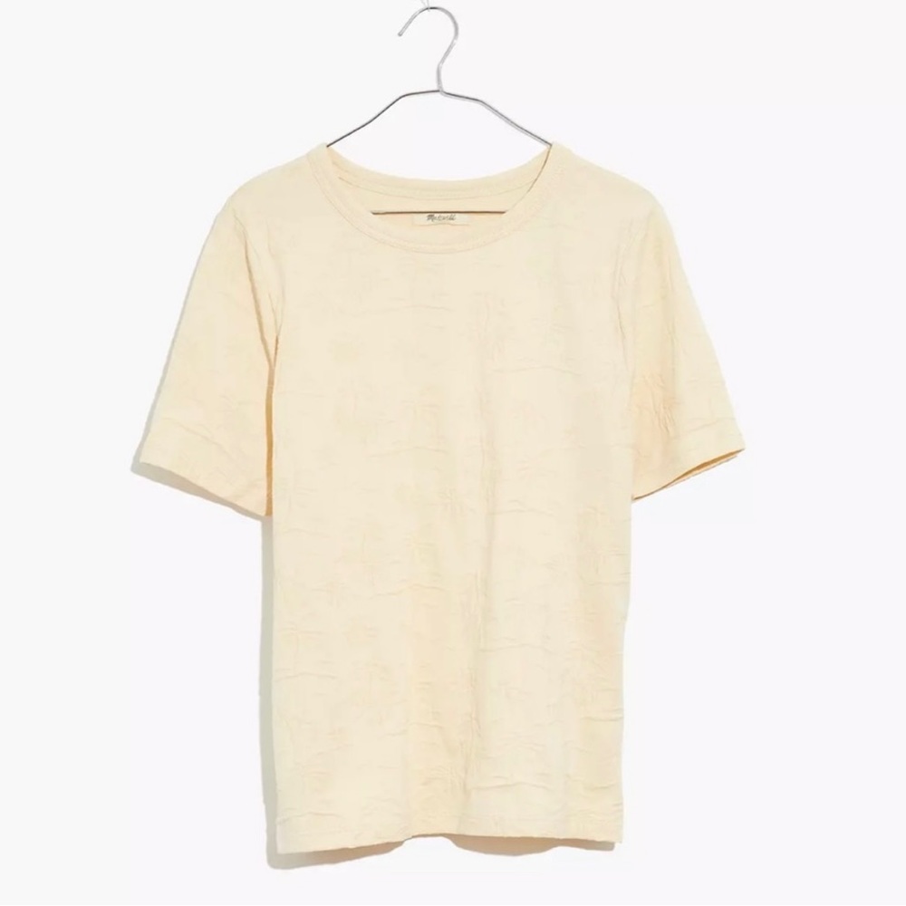 Madewell Palm Tree Jacquard Tomboy Tee Shirt Crewneck Boxy Relaxed Fit Textured
